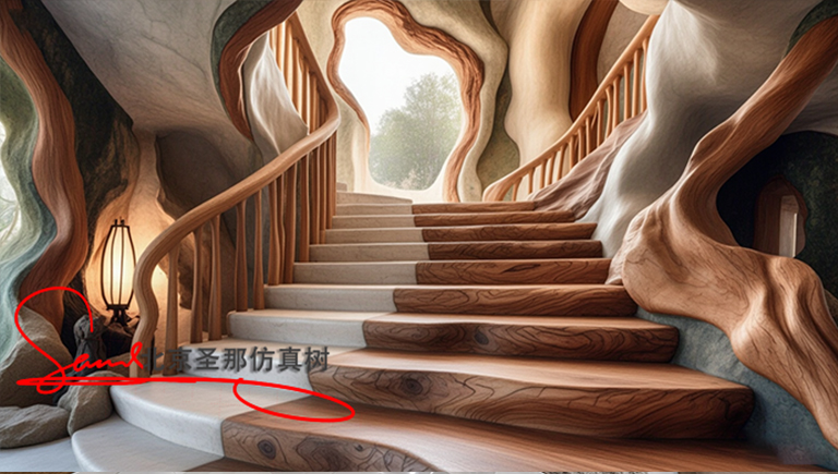 水泥仿木樓梯